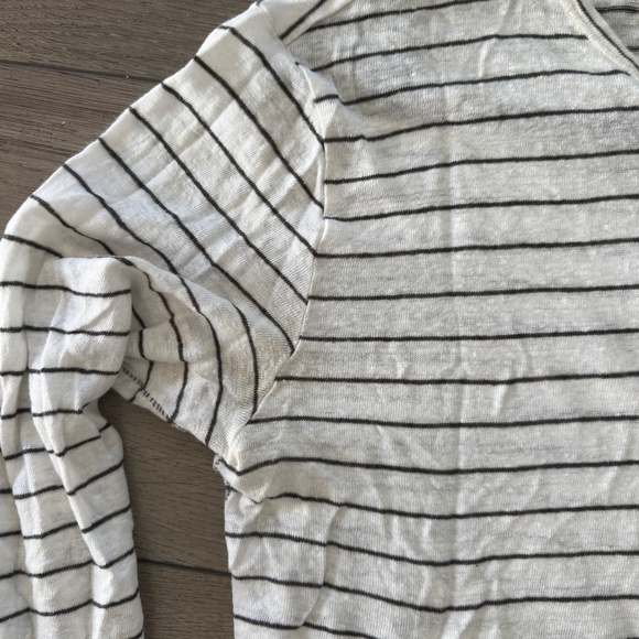 Rag & Bone White and Black Striped Linen Long Sleeve Shirt - Picture 4 of 5